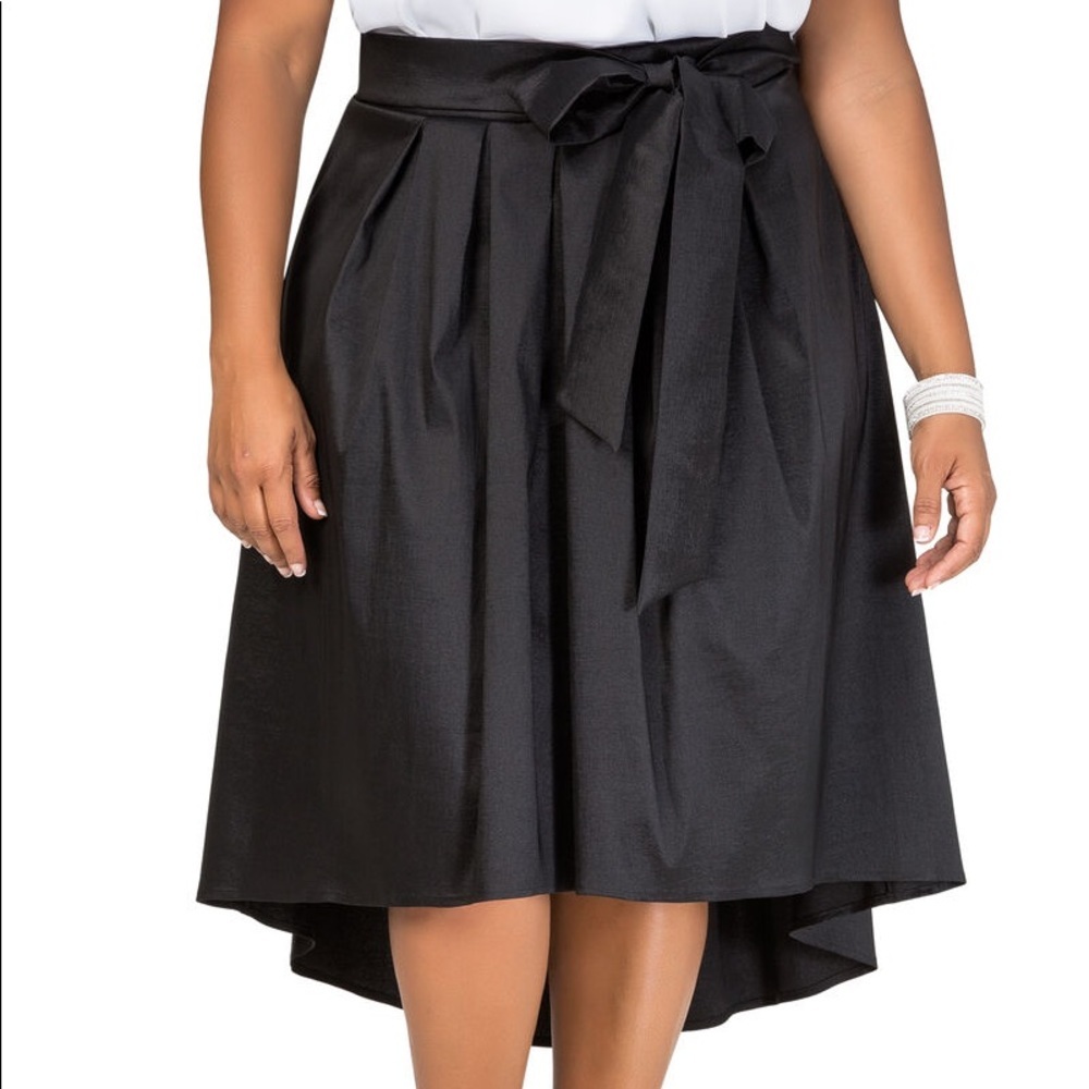 Plus Size Belted Taffeta Hi-Lo Skirt